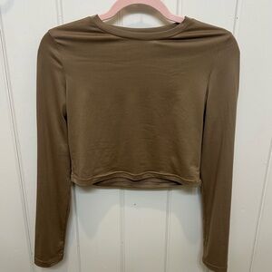 Women's Long Sleeve Brown Crop Top